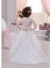 Long Sleeves Lace Tulle Floor Length Fairytale Flower Girl Dress 